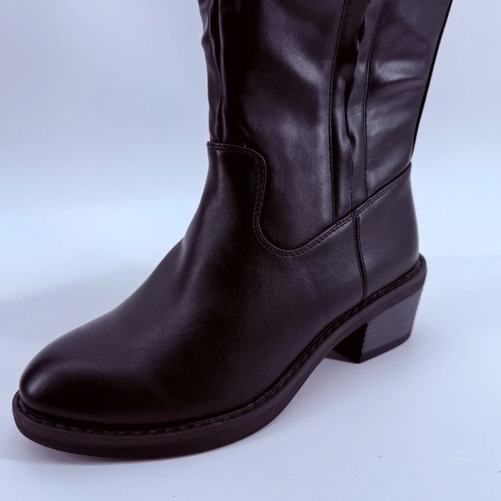 Jeossy Black Tall Boots Knee High Block Heel Size 6.5 NEW
